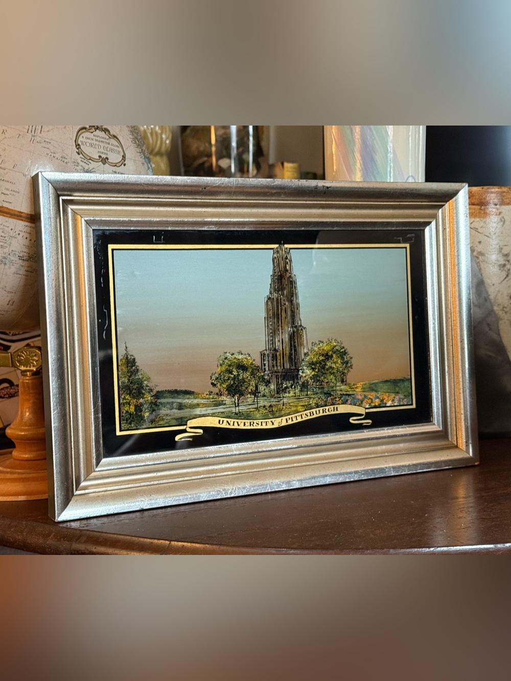 Antique 19th Century University of Pittsburgh Framed Reverse Painting
